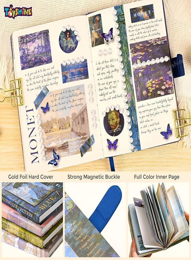 توي شاين مجموعة تدوين يوميات جمالية من توي شاين، دفتر ملاحظات ملون بتصميم عتيق بحجم B6، مثالي لتدوين اليوميات، ومجموعة قصاصات فنية مع ملصقات وأشرطة واشي، هدية فنية وحرفية للأطفال من الجنسين والمراهقين - أزرق، مصنوع من مادة PVC - Image 5